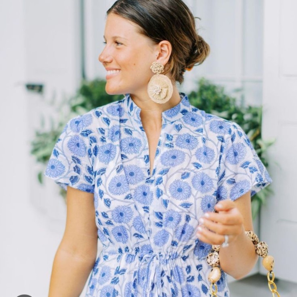 Victoria Dunn Blue and White Floral Midi Dress